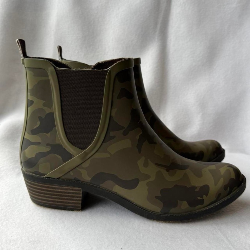 Lucky Brand Basel Camo Rain Boots Womens 10 Olive Green Ankle Booties Waterproof